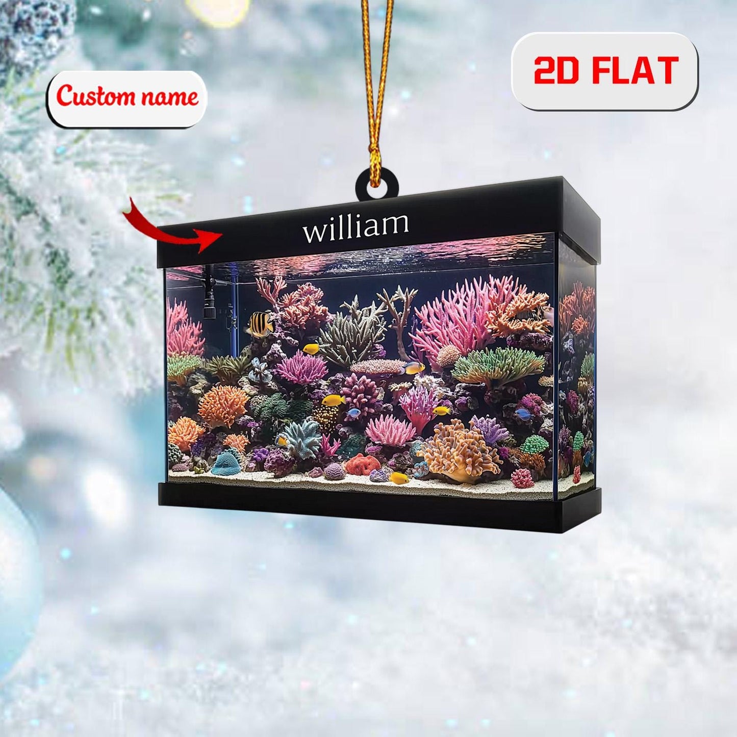 Personalized Aquarium Ornament Custom Name, Acrylic Christmas Decoration, Fish Tank Ornament Gift for Fish Keeper Aquarist Pet Lover Family