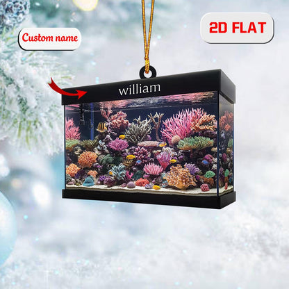 Personalized Aquarium Ornament Custom Name, Acrylic Christmas Decoration, Fish Tank Ornament Gift for Fish Keeper Aquarist Pet Lover Family