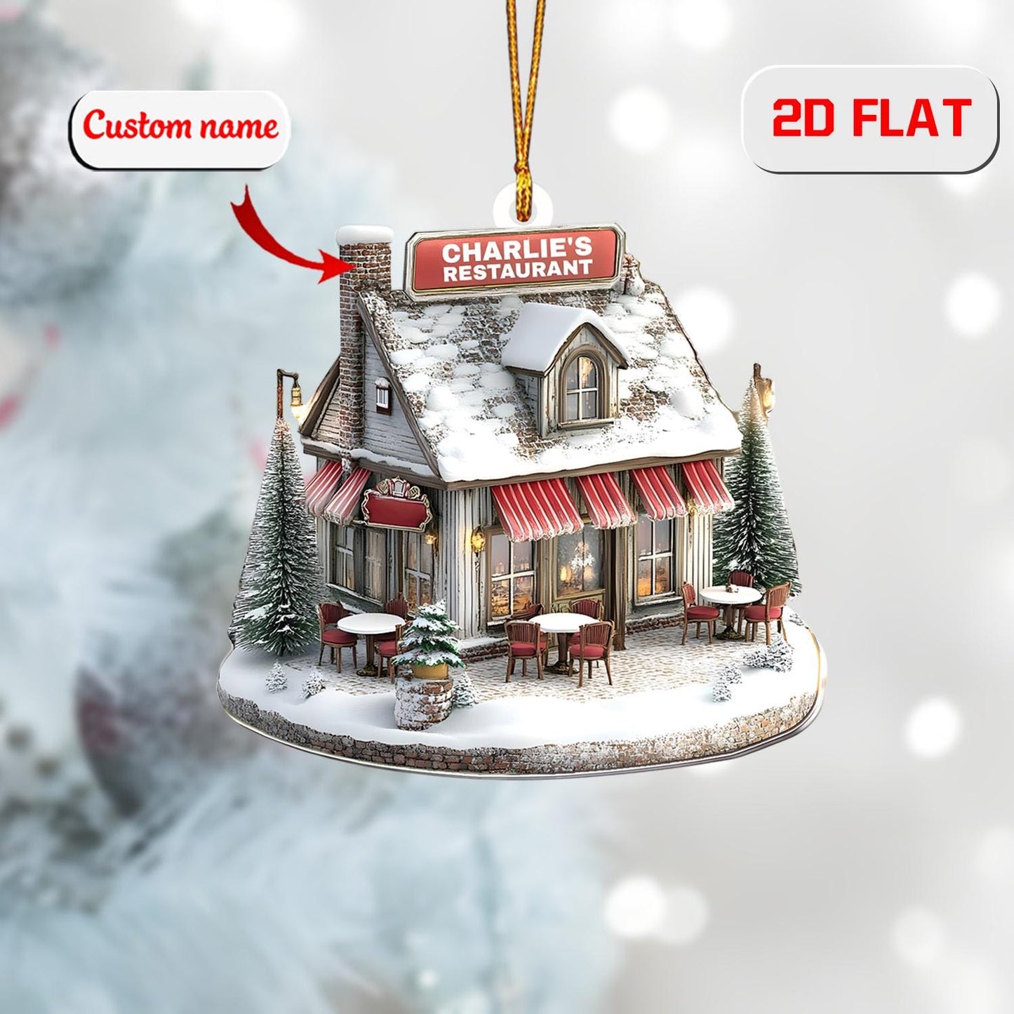 Personalized Restaurant Ornament Custom Name, Acrylic Christmas Decoration, Café House Ornament Gift for Chef Owner Food Lover Family