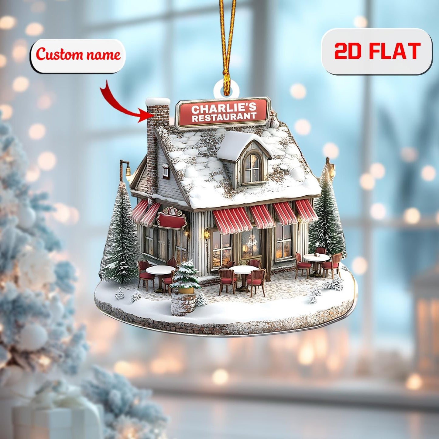 Personalized Restaurant Ornament Custom Name, Acrylic Christmas Decoration, Café House Ornament Gift for Chef Owner Food Lover Family