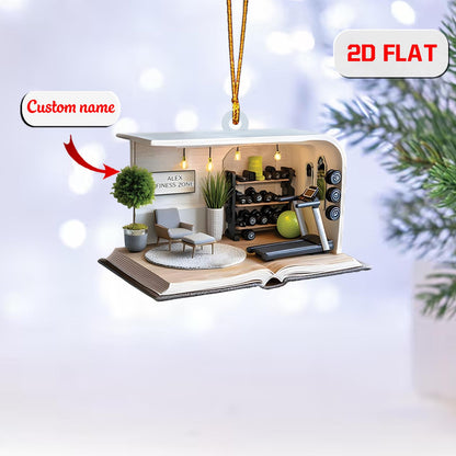 Personalized Fitness Ornament Custom Name, Acrylic Christmas Decoration, Home Gym Book Nook Ornament Gift for Bodybuilder Trainer Men Women