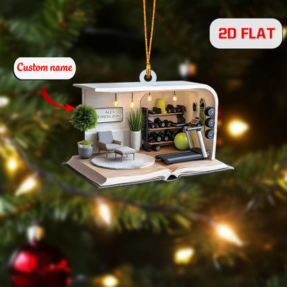 Personalized Fitness Ornament Custom Name, Acrylic Christmas Decoration, Home Gym Book Nook Ornament Gift for Bodybuilder Trainer Men Women