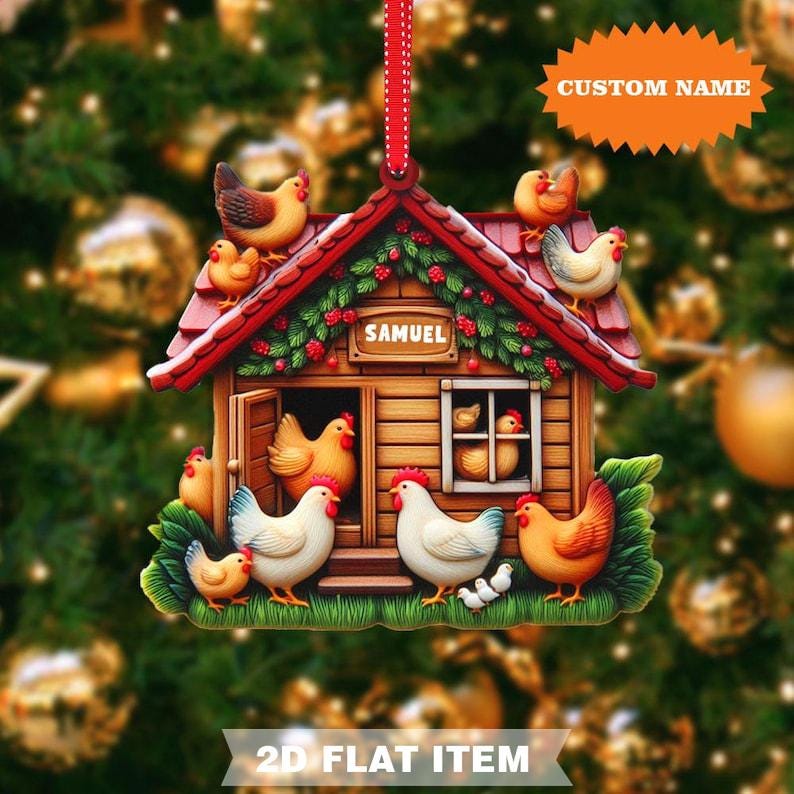 Personalized Chicken Coop Christmas Ornament, Chicken Christmas Ornament, Farm Chicken Christmas Ornament, Farmhouse Ornament