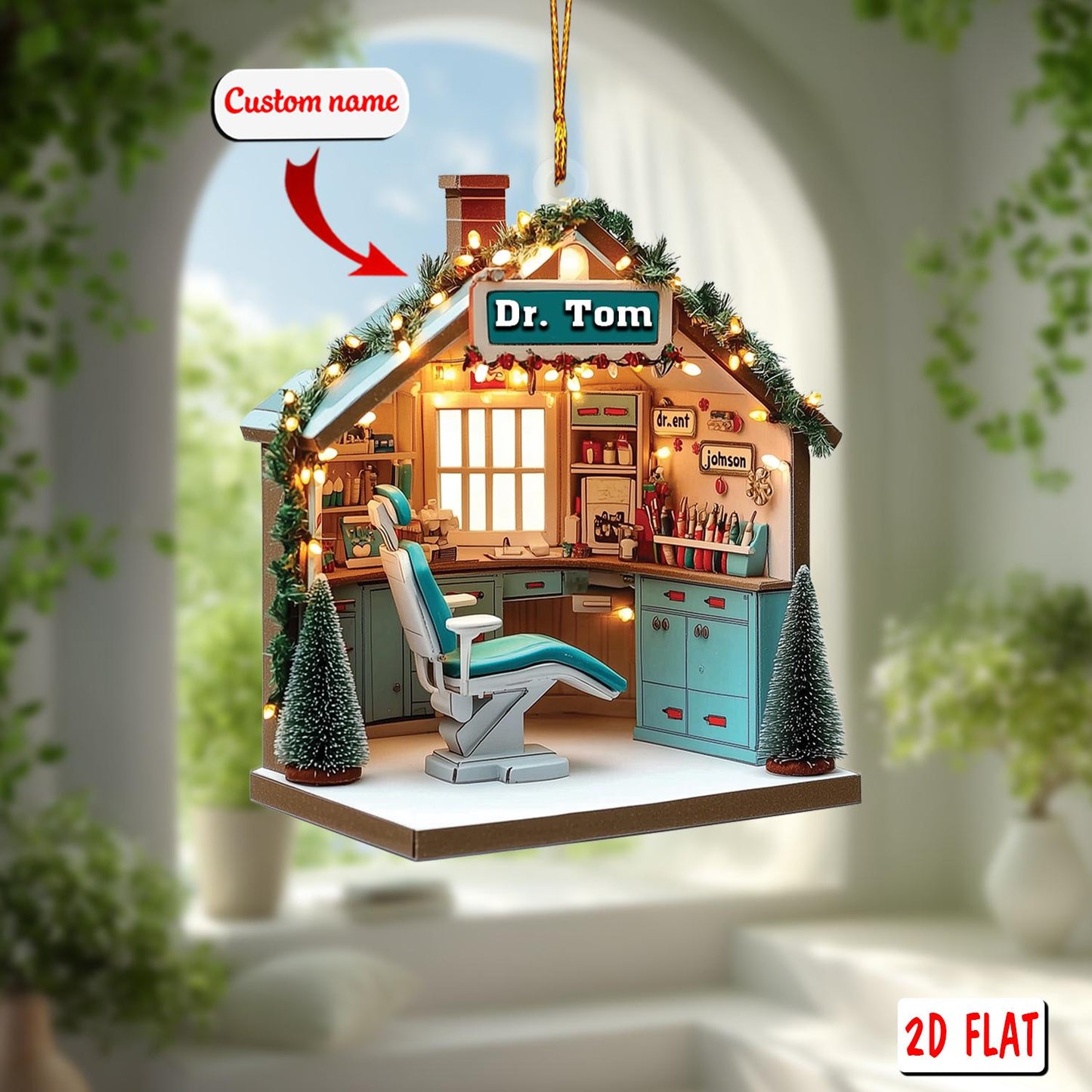 Custom Dentist Office Ornament 2D Flat, Personalized Dental Hygienist Christmas Ornament, Acrylic Ornament Gift for Dentist Clinic Decor