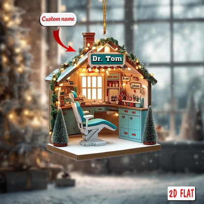 Custom Dentist Office Ornament 2D Flat, Personalized Dental Hygienist Christmas Ornament, Acrylic Ornament Gift for Dentist Clinic Decor