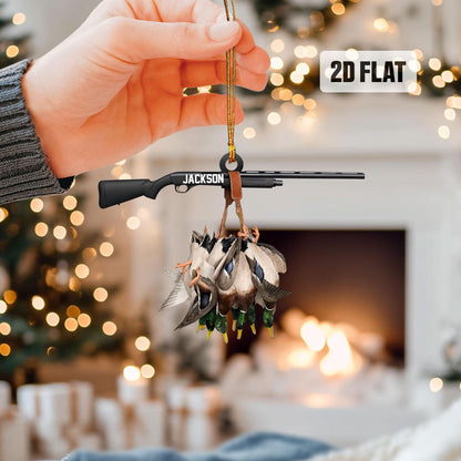 Personalized  Duck Hunting Flat Ornament, Custom Hunting Rearview Mirror Car Accessories, Hunting Christmas Ornament, Gift for Dad, Husband