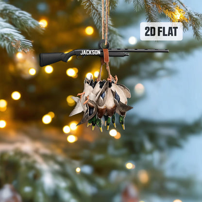 Personalized  Duck Hunting Flat Ornament, Custom Hunting Rearview Mirror Car Accessories, Hunting Christmas Ornament, Gift for Dad, Husband