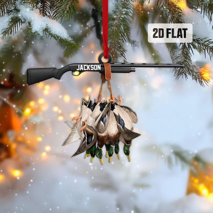 Personalized  Duck Hunting Flat Ornament, Custom Hunting Rearview Mirror Car Accessories, Hunting Christmas Ornament, Gift for Dad, Husband