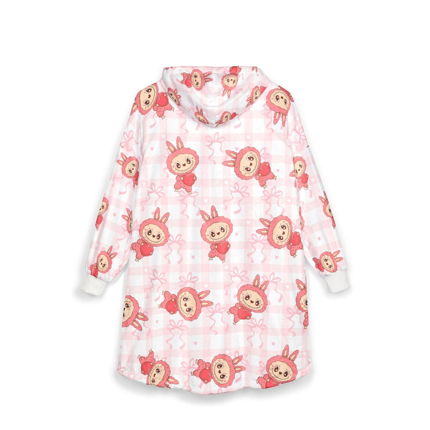 Labubu Hooded Blanket: Soft Polyester Fleece, Kangaroo Pocket