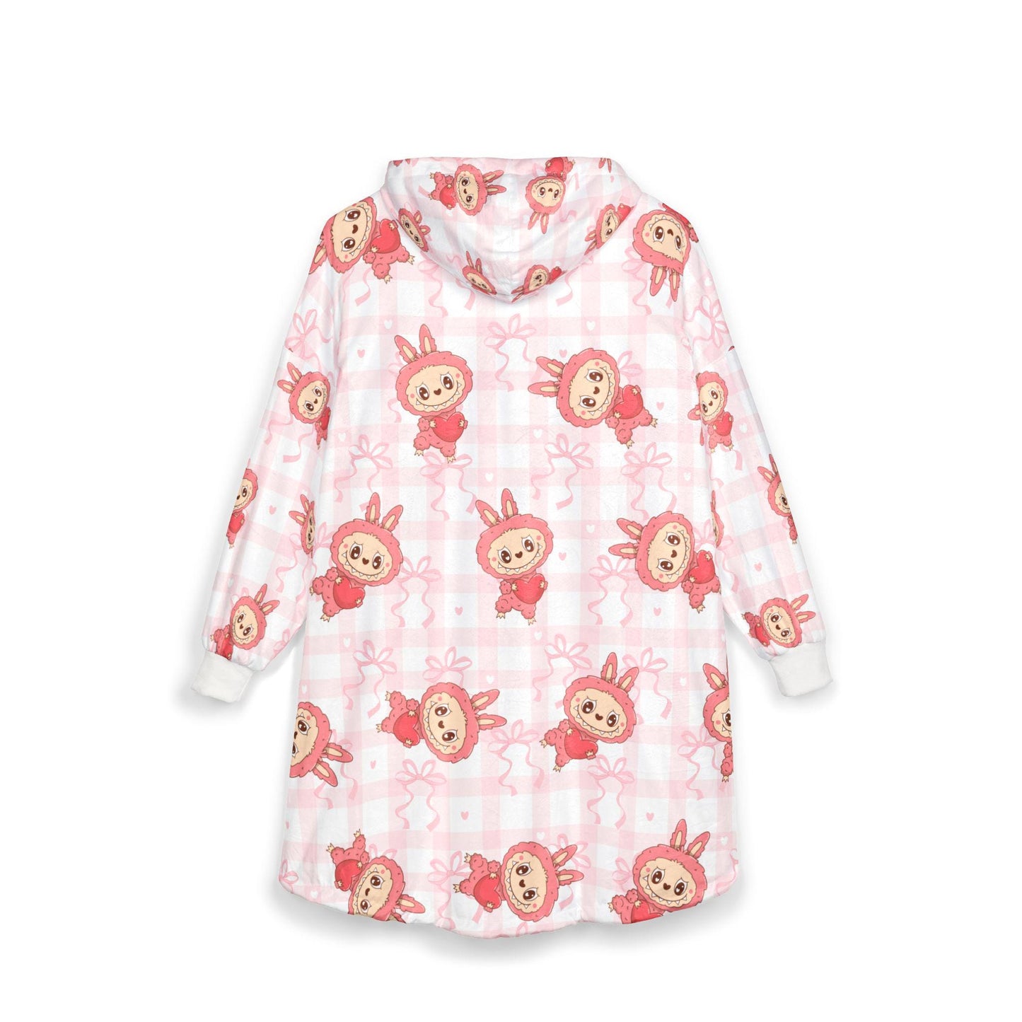 Labubu Hooded Blanket: Soft Polyester Fleece, Kangaroo Pocket