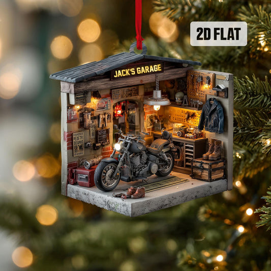 Personalized Motorcycle 2D Flat Ornament, Custom Garage Christmas Tree Ornament, Biker Christmas Ornament, Gift For Biker, Dad, Boyfriend