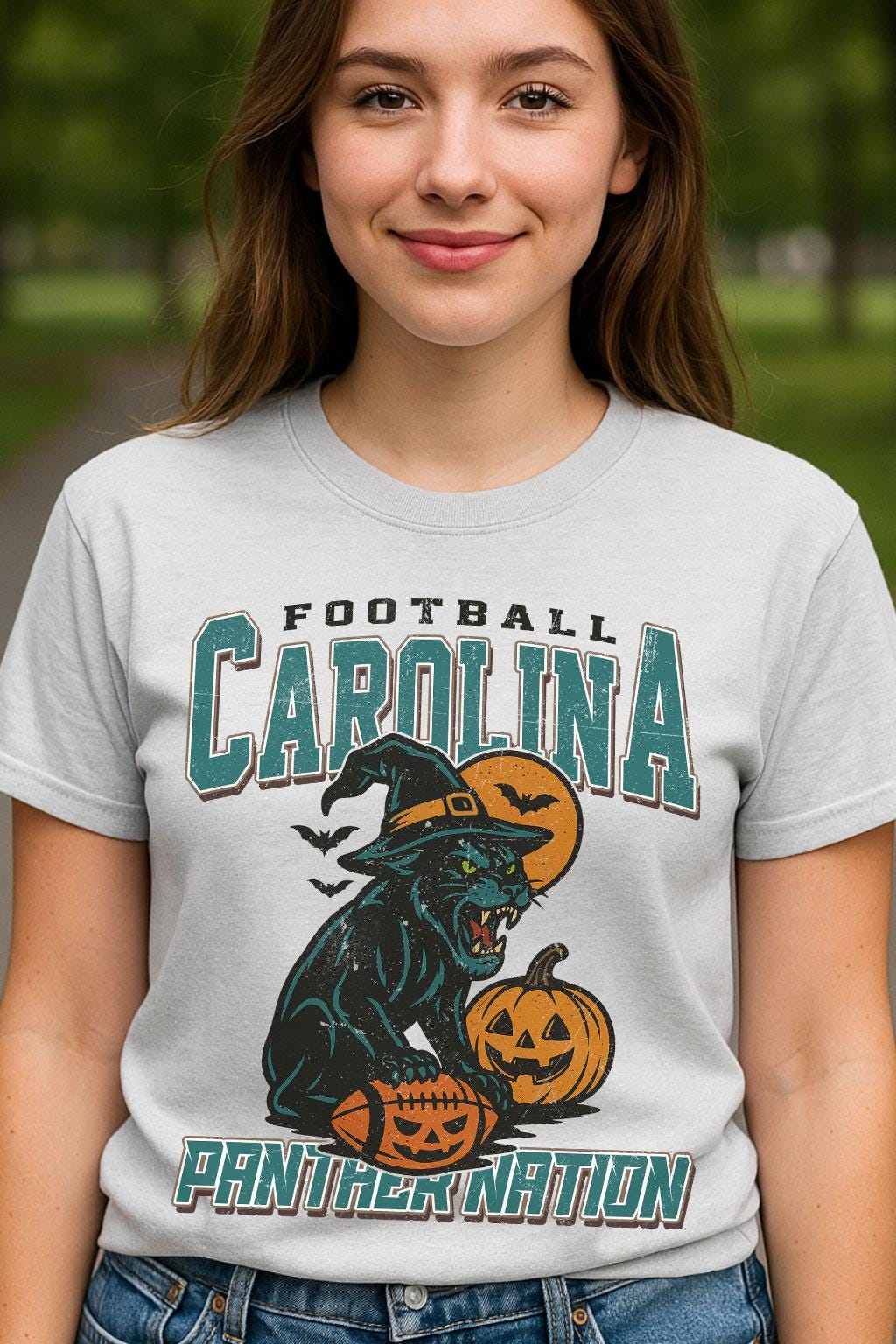 Vintage Style Carolina Spooky Sweatshirt | Panther Nation Halloween Football Shirt | Spooky Crow Pumpkin Shirt | Fall Sports Fan Gift