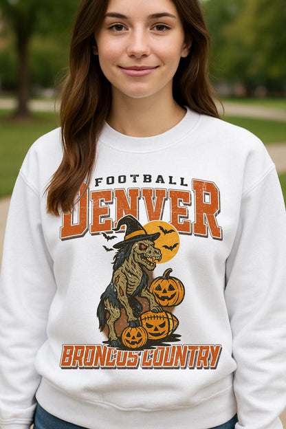 Vintage Style Denver Spooky Sweatshirt | Broncos Country Halloween Football Shirt | Spooky Crow Pumpkin Shirt | Fall Sports Fan Gift