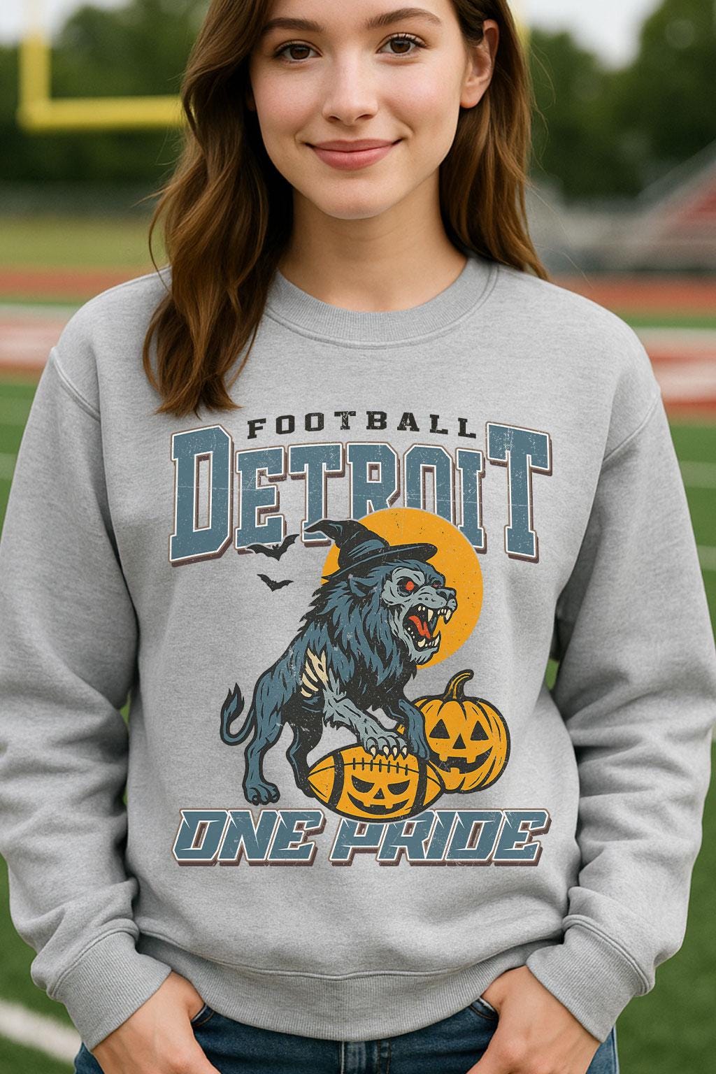 Vintage Style Detroit Spooky Sweatshirt | One Pride Halloween Football Shirt | Spooky Crow Pumpkin Shirt | Fall Sports Fan Gift