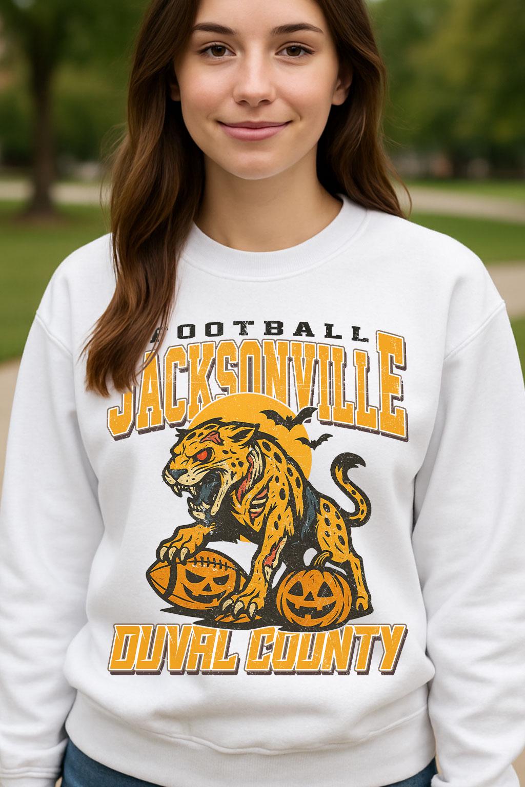 Vintage Style Jacksonville Spooky Sweatshirt | Duval County Halloween Football Shirt | Spooky Crow Pumpkin Shirt | Fall Sports Fan Gift