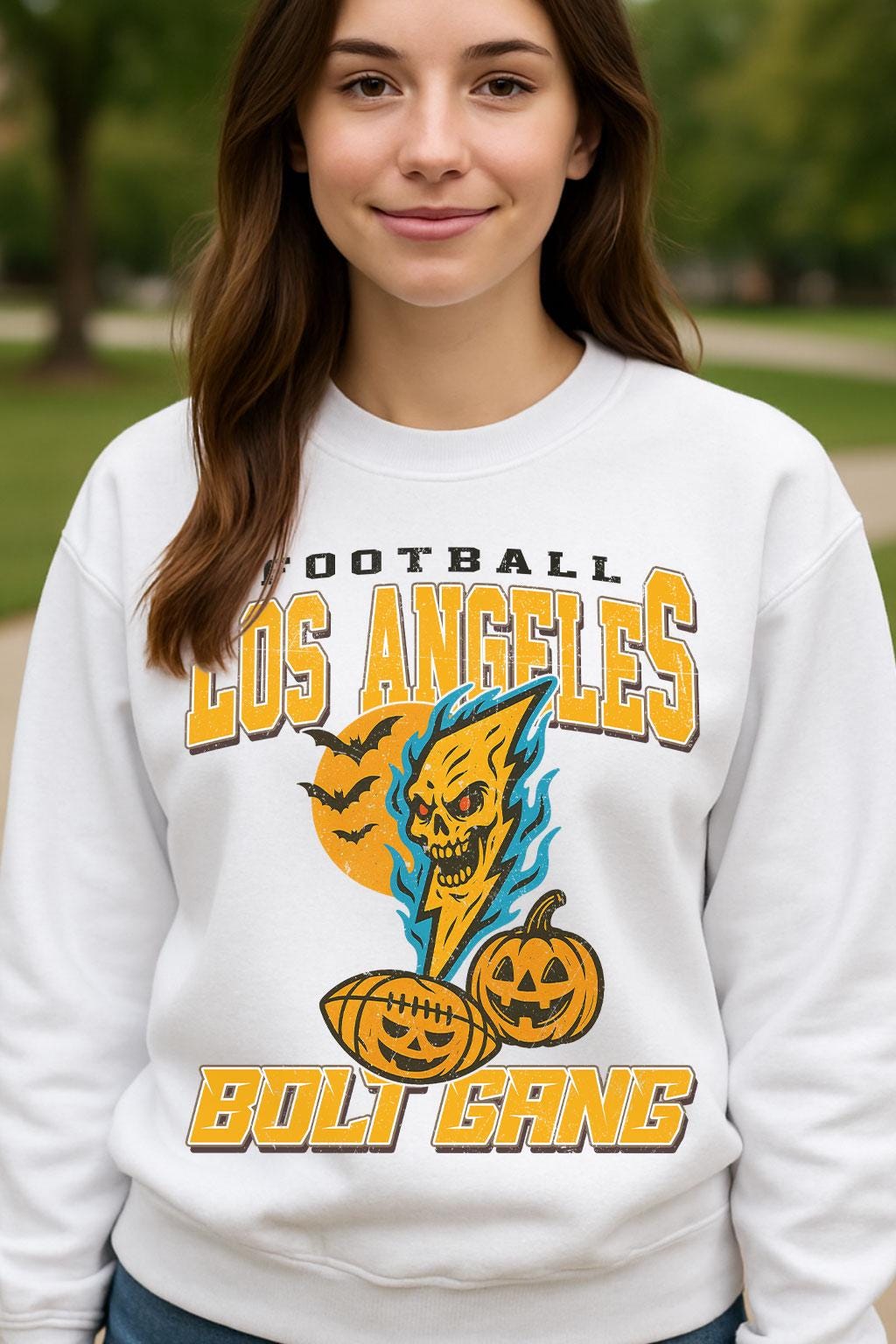 Vintage Style Los Angeles Spooky Sweatshirt | Bolt Gang Halloween Football Shirt | Spooky Crow Pumpkin Shirt | Fall Sports Fan Gift