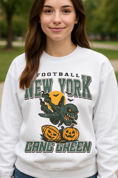 Vintage Style New York Spooky Sweatshirt | Gang Green Halloween Football Shirt | Spooky Crow Pumpkin Shirt | Fall Sports Fan Gift