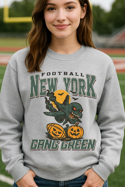 Vintage Style New York Spooky Sweatshirt | Gang Green Halloween Football Shirt | Spooky Crow Pumpkin Shirt | Fall Sports Fan Gift