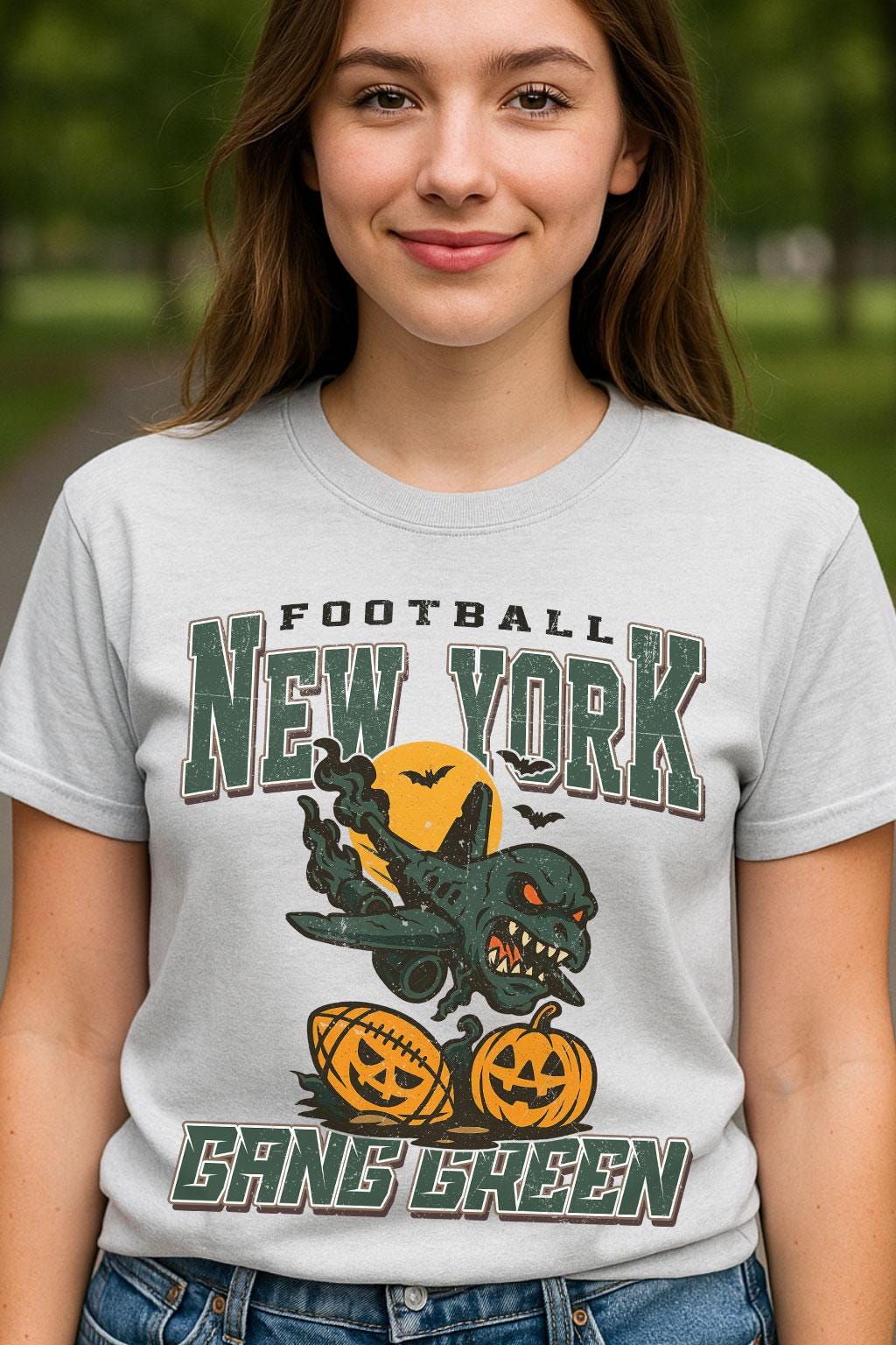 Vintage Style New York Spooky Sweatshirt | Gang Green Halloween Football Shirt | Spooky Crow Pumpkin Shirt | Fall Sports Fan Gift