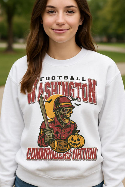 Vintage Style Washington Spooky Sweatshirt | Commanders Nation Halloween Football Shirt | Spooky Crow Pumpkin Shirt | Fall Sports Fan Gift