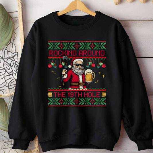 Rockin' Around the Christmas Tree Shirt Santa Claus Golfing Golf Ugly Sweater Funny Secret Santa Gift Ideas
