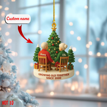 Custom Couple Ornament, Personalized Growing Old Together Christmas Ornament with Name and Year, Anniversary Married Gift for Husband Wife