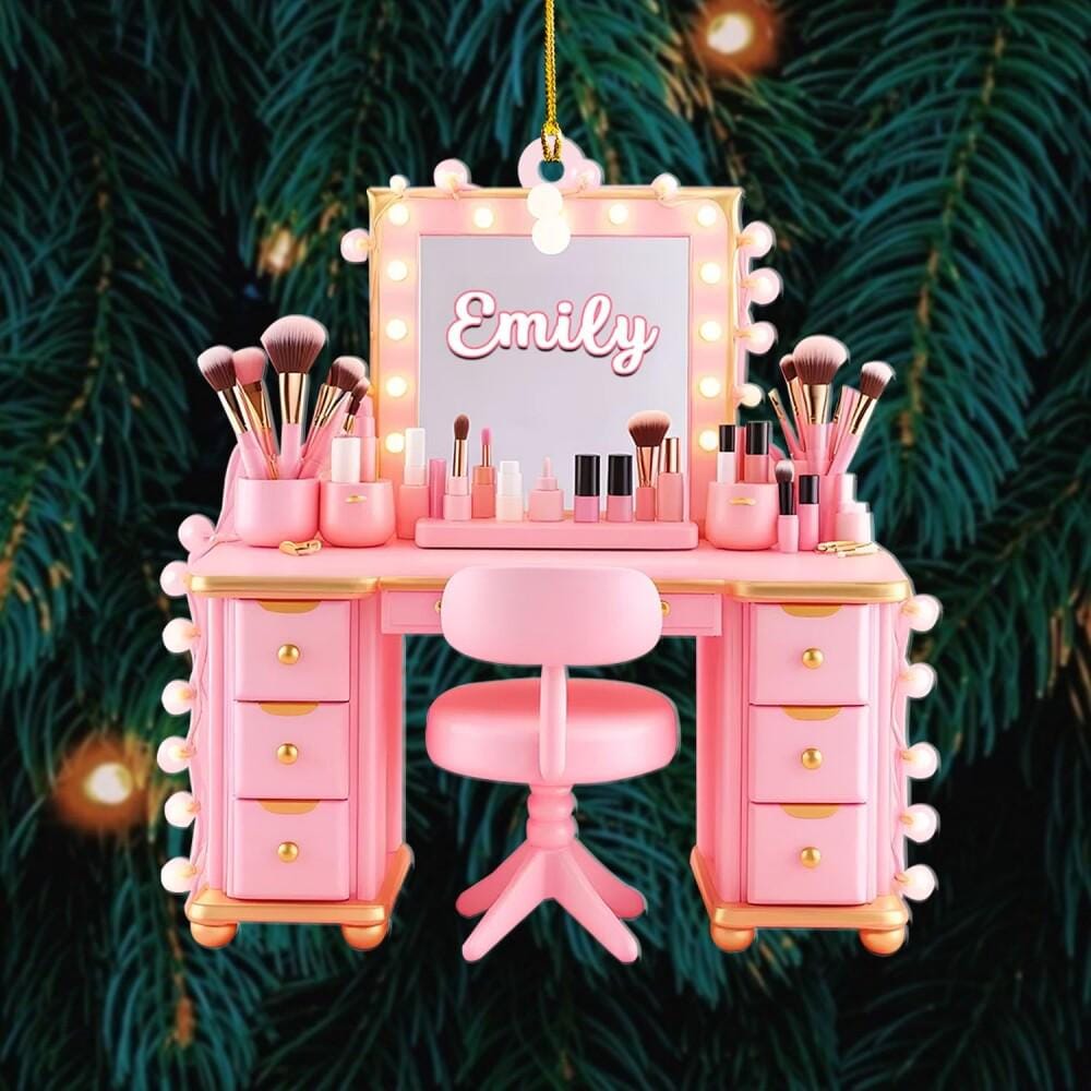 Personalized Makeup Christmas Ornaments, Makeup Table 2D Flat Ornament, Gifts for Makeup Artist, Girls