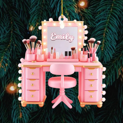 Personalized Makeup Christmas Ornaments, Makeup Table 2D Flat Ornament, Gifts for Makeup Artist, Girls