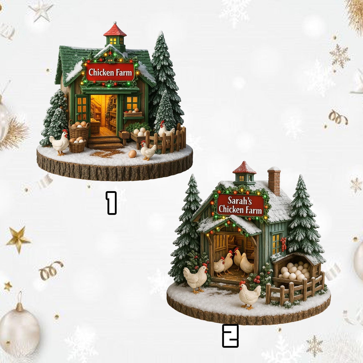 Personalized Chicken Farm Ornament, Custom Chicken Ornament 2D Flat, Farmhouse Christmas Ornament, Farm Decor, Gift For Farmer,Chicken Lover