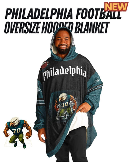 Philadelphia Football Oversized Hooded Blanket: Bird Black Distressed Player Cuddle Hoodie