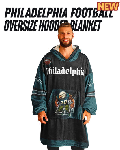 Philadelphia Football Oversized Hooded Blanket: Bird Black Distressed Player Cuddle Hoodie