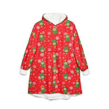 Labubu Christmas Tree Hooded Blanket: Soft Polyester Fleece