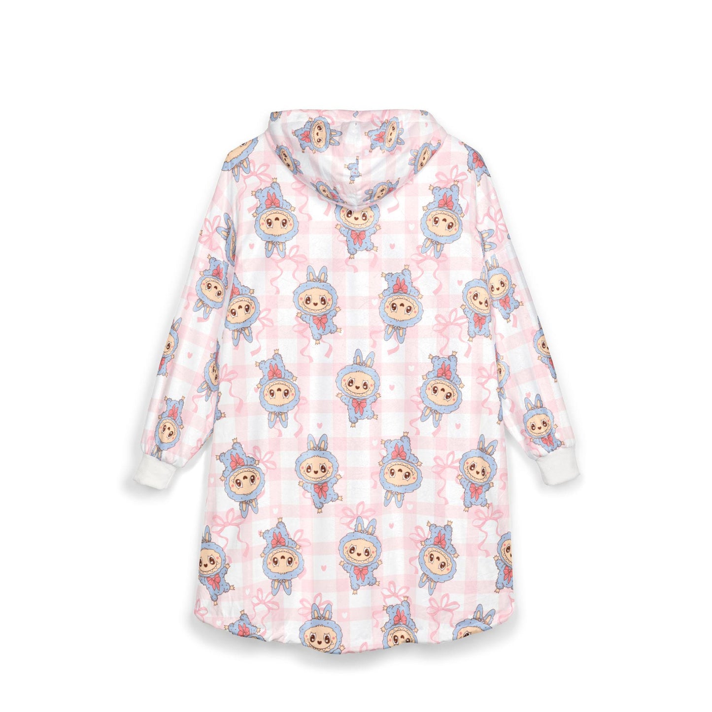 Labubu Hooded Blanket: Soft Polyester Fleece, Kangaroo Pocket