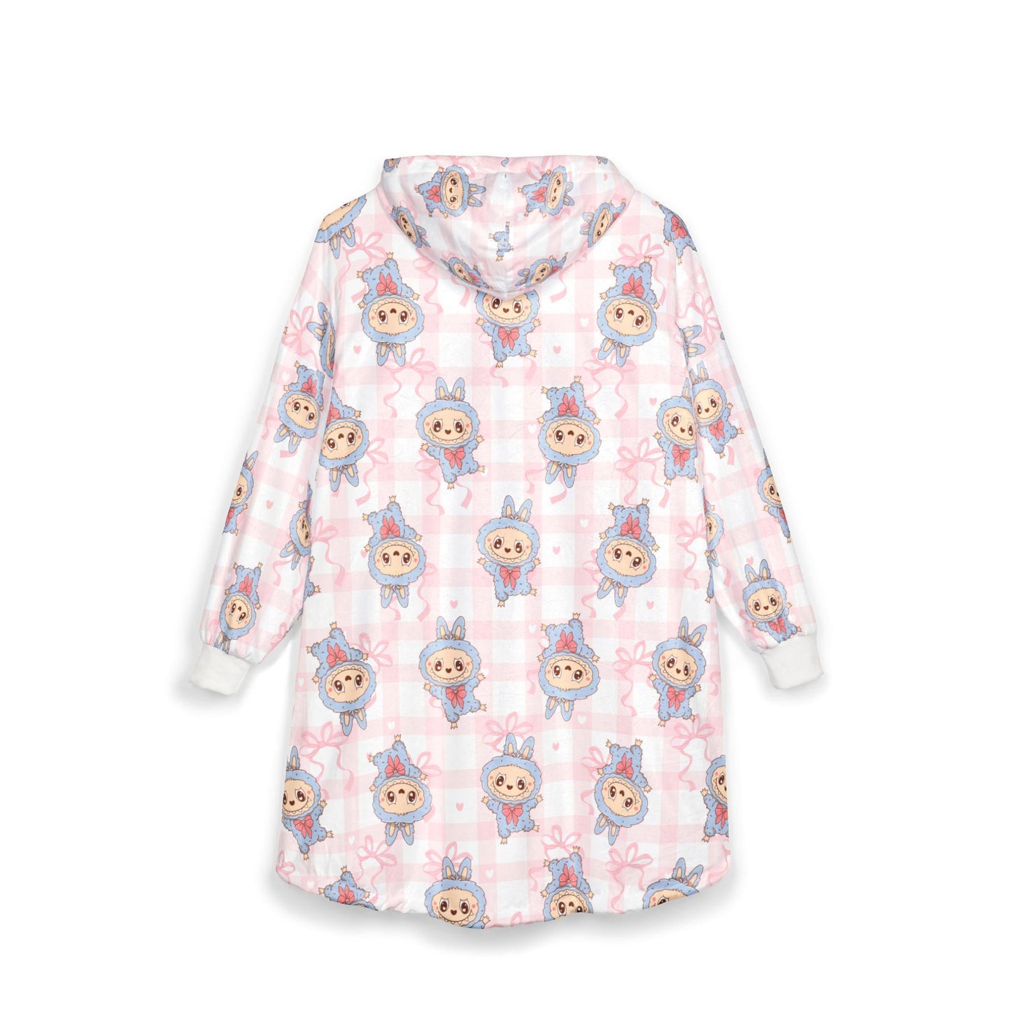 Labubu Hooded Blanket: Soft Polyester Fleece, Kangaroo Pocket