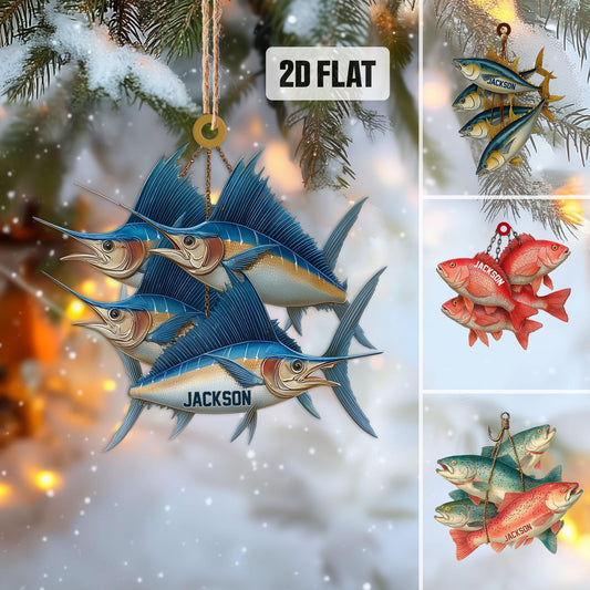 Personalized Fishing 2D Flat Ornament, Custom Fishing Christmas Tree Ornament, Tuna Fish Ornament, Xmas Gift for Fisherman, Dad, Husband