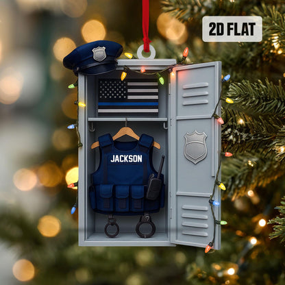 Personalized Police Flat 2D Ornament, Custom Police Locker Rearview Mirror Car Accessories, Xmas Law Enforcement Gift for Dad, Husband, Son