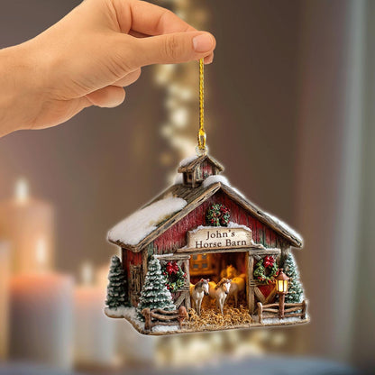 Personalized Horse Barn Ornament 2025 – Custom Farmhouse Christmas Decoration for Horse Lovers & Equestrian Gift, 2D flat ornament