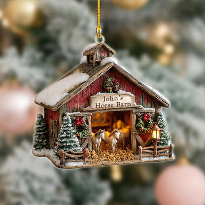 Personalized Horse Barn Ornament 2025 – Custom Farmhouse Christmas Decoration for Horse Lovers & Equestrian Gift, 2D flat ornament