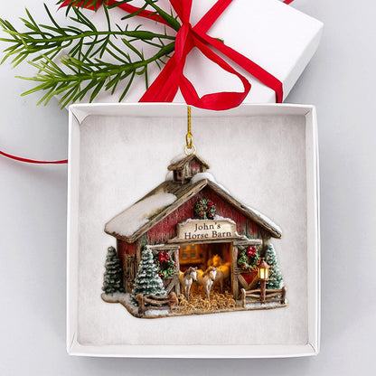 Personalized Horse Barn Ornament 2025 – Custom Farmhouse Christmas Decoration for Horse Lovers & Equestrian Gift, 2D flat ornament
