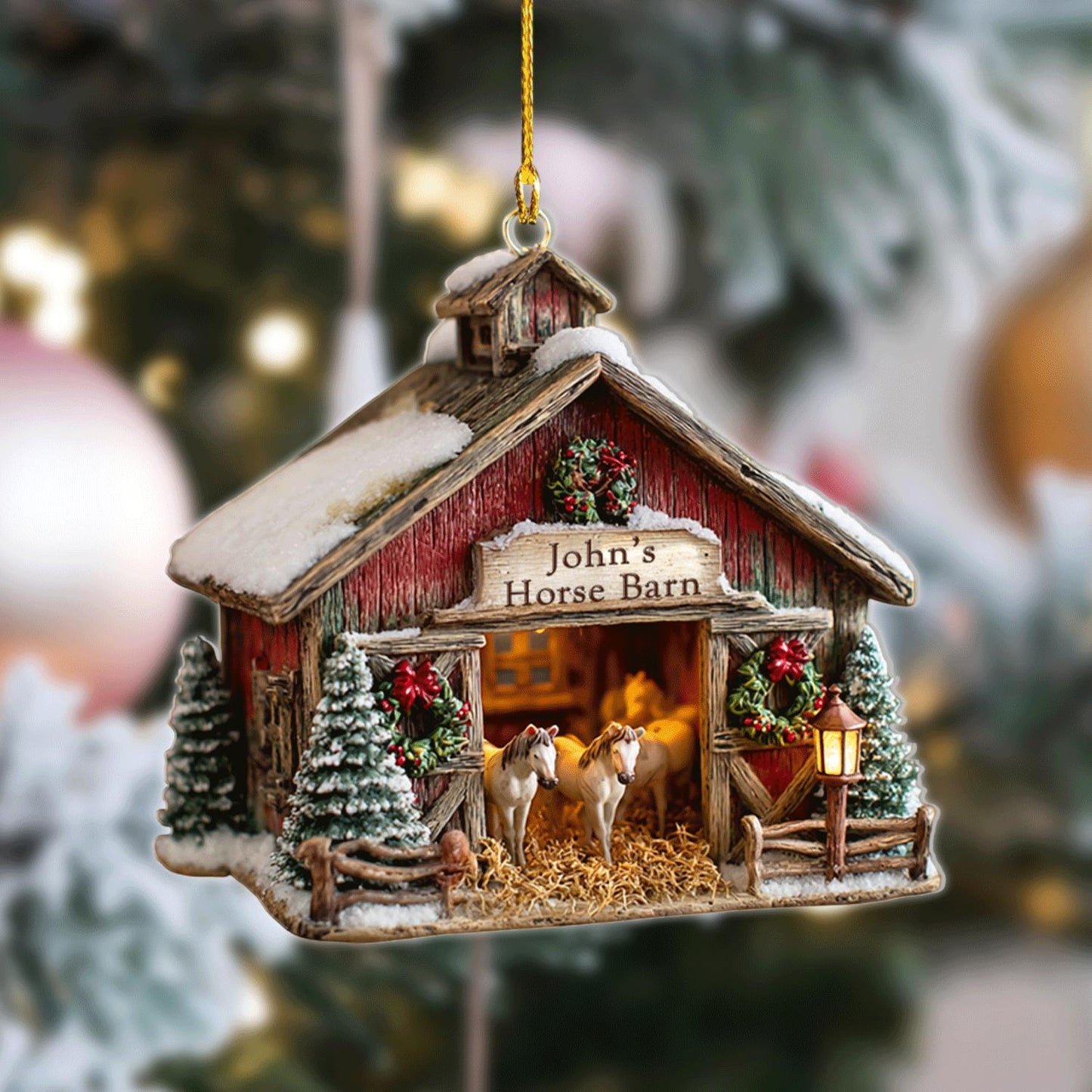 Personalized Horse Barn Ornament 2025 – Custom Farmhouse Christmas Decoration for Horse Lovers & Equestrian Gift, 2D flat ornament
