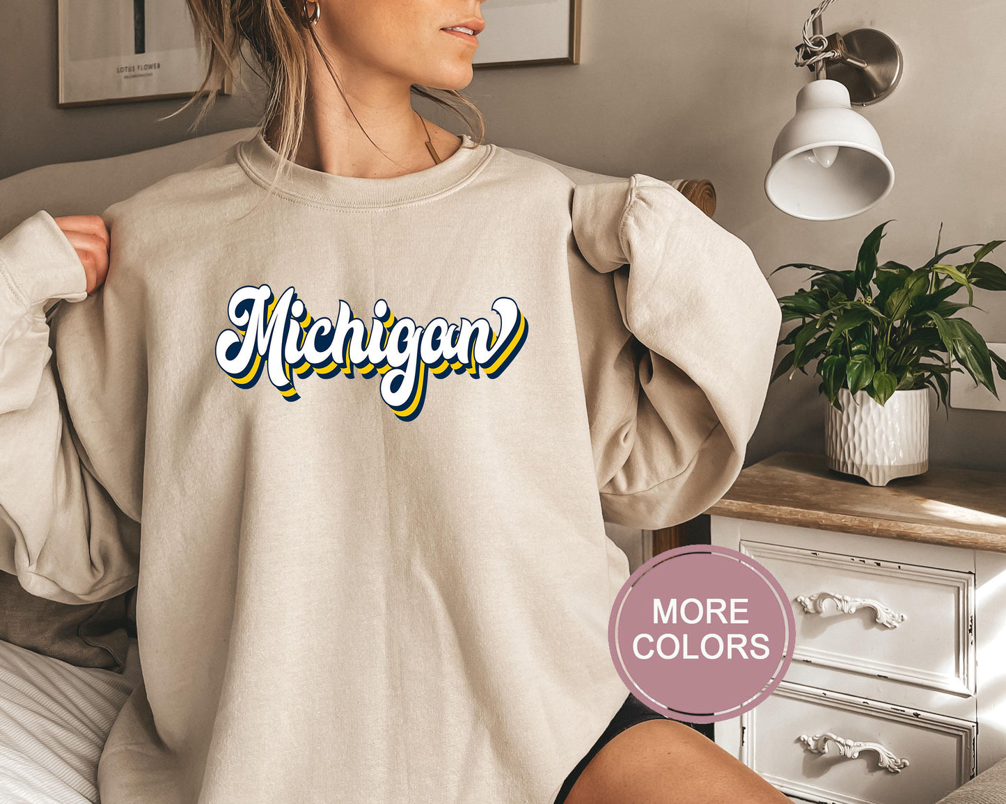 Michigan Football Sweatshirt, Vintage Michigan Crewneck, Retro Michigan Sweatshirt, Michigan Varsity Sweatshirt, Michigan Long Sleeve