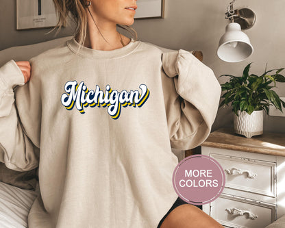 Michigan Football Sweatshirt, Vintage Michigan Crewneck, Retro Michigan Sweatshirt, Michigan Varsity Sweatshirt, Michigan Long Sleeve