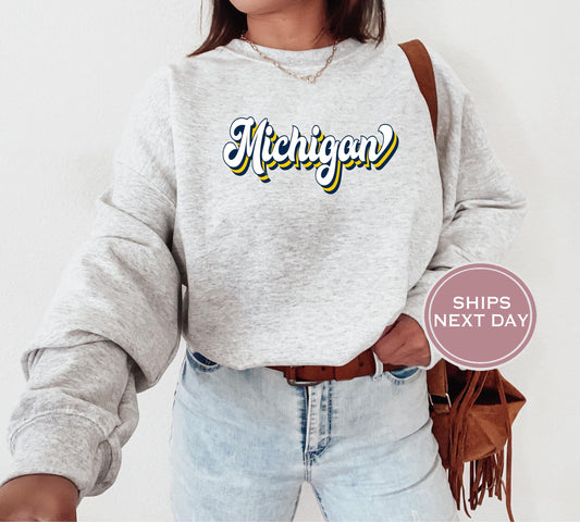 Michigan Football Sweatshirt, Vintage Michigan Crewneck, Retro Michigan Sweatshirt, Michigan Varsity Sweatshirt, Michigan Long Sleeve