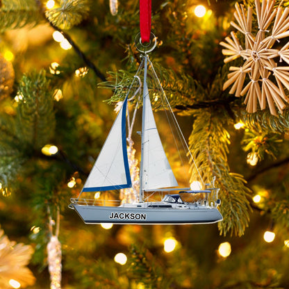 Personalized Sailboat Christmas Acrylic Ornament, Custom Sailing 2D Flat Ornament, Sail Ship Christmas Decor, Sailor Christmas Gifts