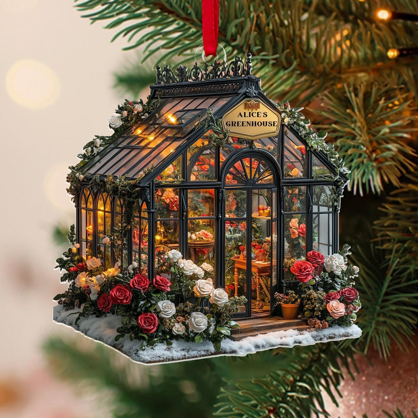 Custom Garden Acrylic Ornament, Personalized Greenhouse Rearview Christmas Decor, Garden House Christmas Tree Ornament, Plant Lover Gifts