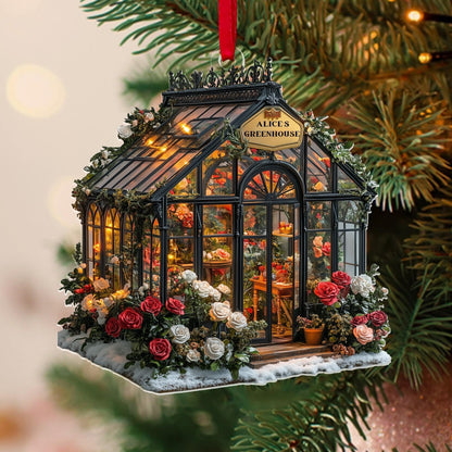 Custom Garden Acrylic Ornament, Personalized Greenhouse Rearview Christmas Decor, Garden House Christmas Tree Ornament, Plant Lover Gifts