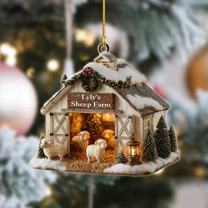 Personalized Sheep Farm Ornament 2025, Custom Barn Christmas Decoration – Farm Animal Lover Gift – Rustic Holiday Keepsake, 2D flat ornament