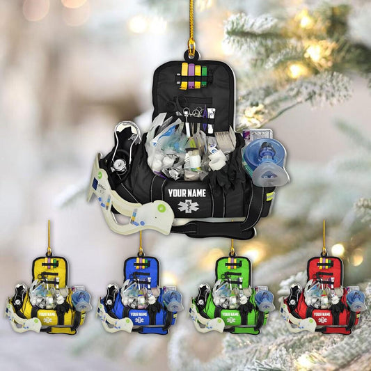 Personalized EMT Paramedic Bag 2D Flat Ornaments, Christmas Gifts For EMT Worker, Paramedic, Christmas decor