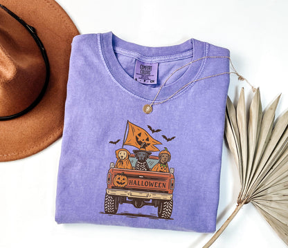 Comfort Colors® Halloween Truck Dog Shirt, Cute Fall Dog Costume Shirt, Pumpkin Truck Halloween Shirt, Halloween Dog Shirt