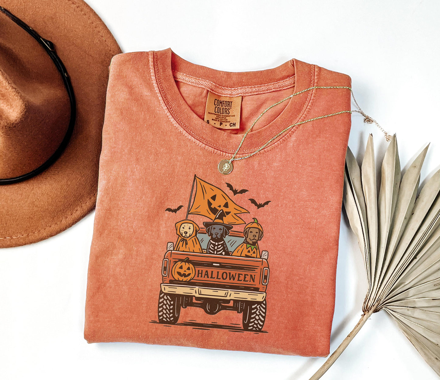 Comfort Colors® Halloween Truck Dog Shirt, Cute Fall Dog Costume Shirt, Pumpkin Truck Halloween Shirt, Halloween Dog Shirt